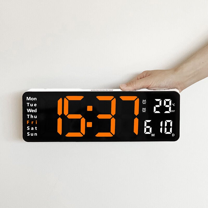 foto del prodotto alovez orologio da parete digitale grande da 13 pollici con lampada arancione e guscio bianco con orologio digitale a led con luminosit regolabile