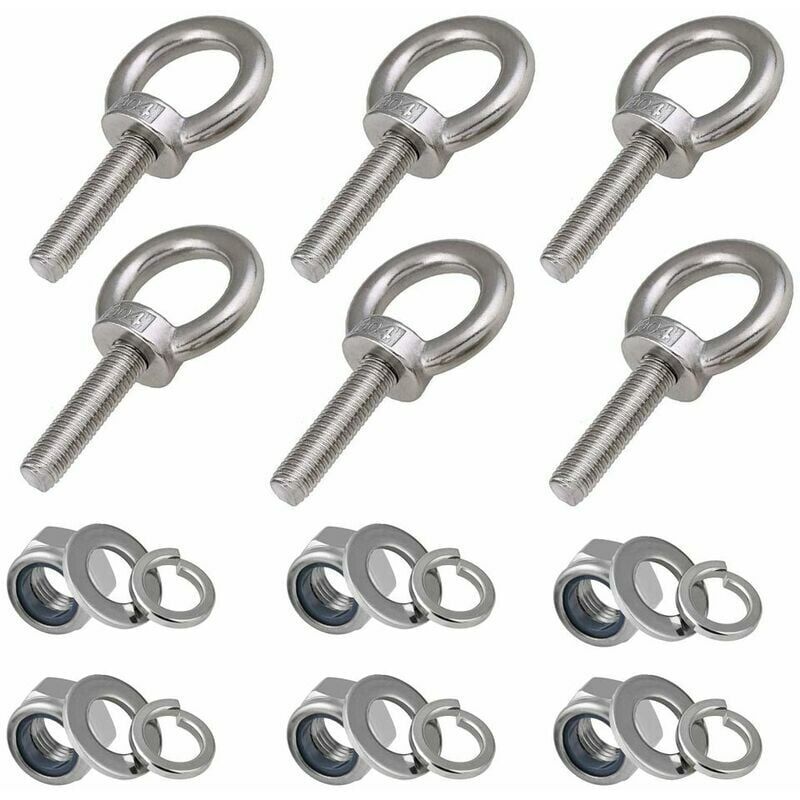 foto del prodotto alovez pezzo 30 mm lunghezza filettatura dado di bloccaggio in nylon e rondelle elastiche, viti filettate esterne marine in acciaio inox 304