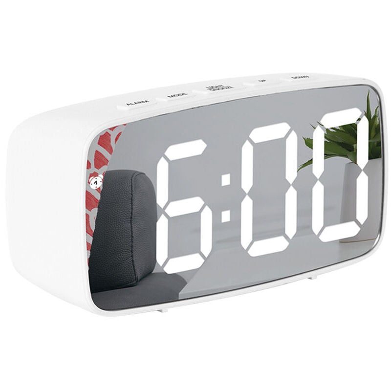 foto del prodotto alovez piccola sveglia digitale con display led, temperatura e data cassa moderna, bianco opaco