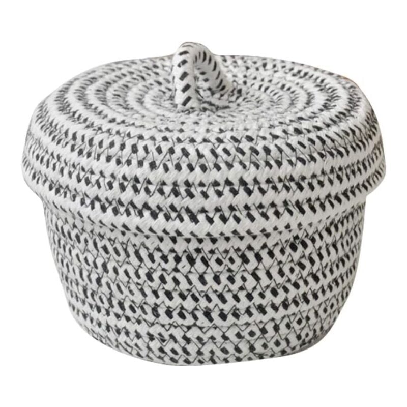 foto del prodotto alovez piccolo cestino portaoggetti con coperchio in corda di cotone naturale, contenitore per la cameretta dei bambini, cestino per giocattoli per