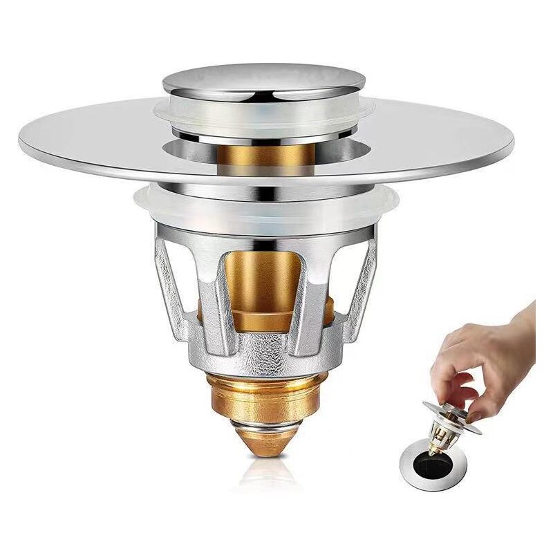 foto del prodotto alovez piletta di scarico pop up per lavandino, piletta di scarico pop up universale per lavandino con filtro anti intasamento, filtro anti odore