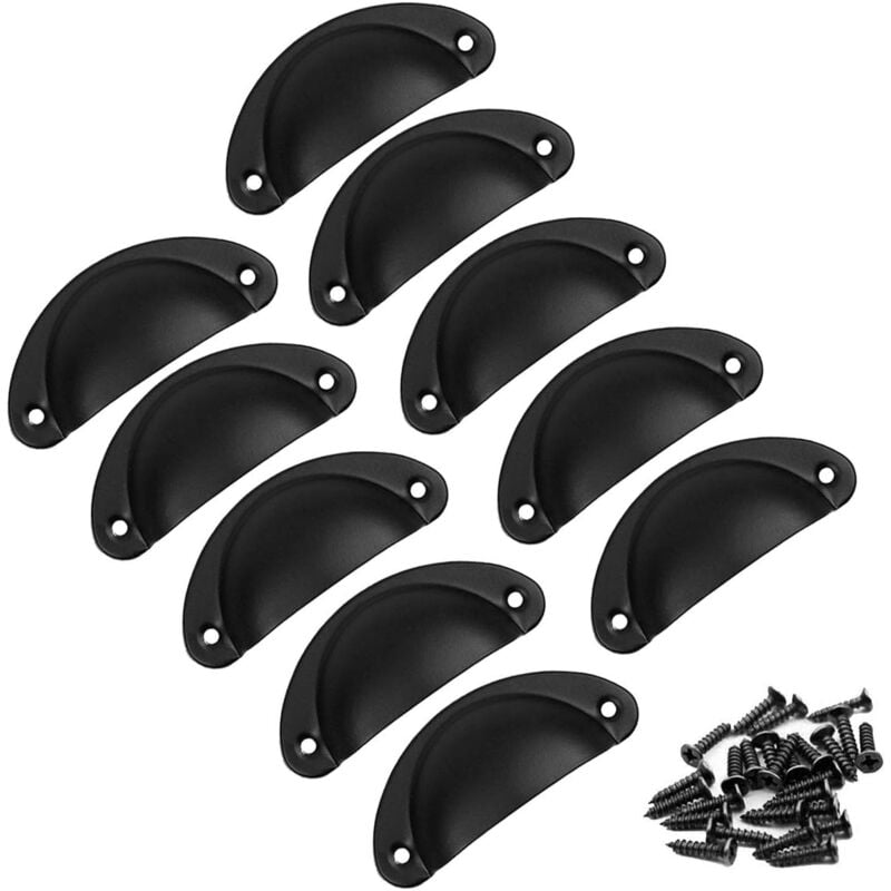 foto del prodotto alovez pomelli e maniglie per mobili, 10 maniglie a conchiglia, maniglie per cassetti vintage, 8,2 cm x 3,5 cm nero 