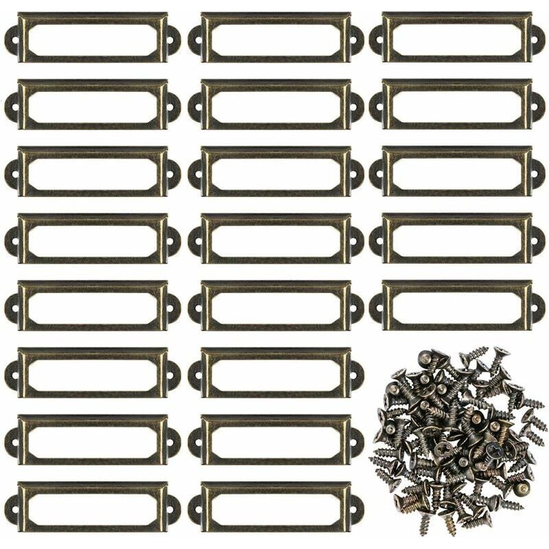 foto del prodotto alovez porta etichette in metallo con viti per mobili, cassetti, armadi, targhette per scrivanie, librerie, mensole, 50 pezzi bronzo s 59 x 17