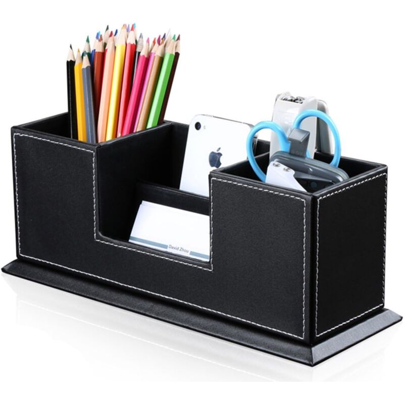 foto del prodotto alovez portapenne quadrato in pelle pu, organizer da scrivania, scatola portaoggetti per accessori da ufficio