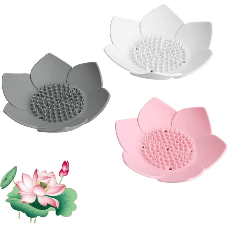 foto del prodotto alovez - portasapone lotus 3 pezzi, portasapone lotus in silicone, portasapone comfort lotus, per bagno, cucina, doccia, lavanderia o guardaroba (tre colori)
