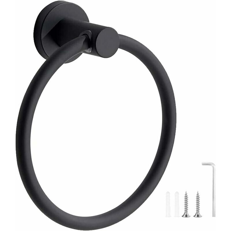 foto del prodotto alovez portasciugamani, anello portasciugamani nero opaco, anello portasciugamani a parete in acciaio inox 304, portasciugamani rotondo per bagno,