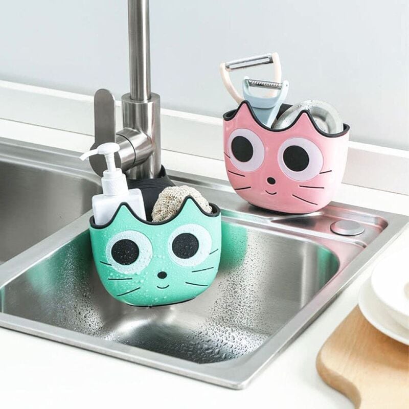 foto del prodotto alovez portaspugna da appendere al lavandino, grazioso portaoggetti con passante per cucina, bagno e ufficio 2 pezzi, verde e rosa 
