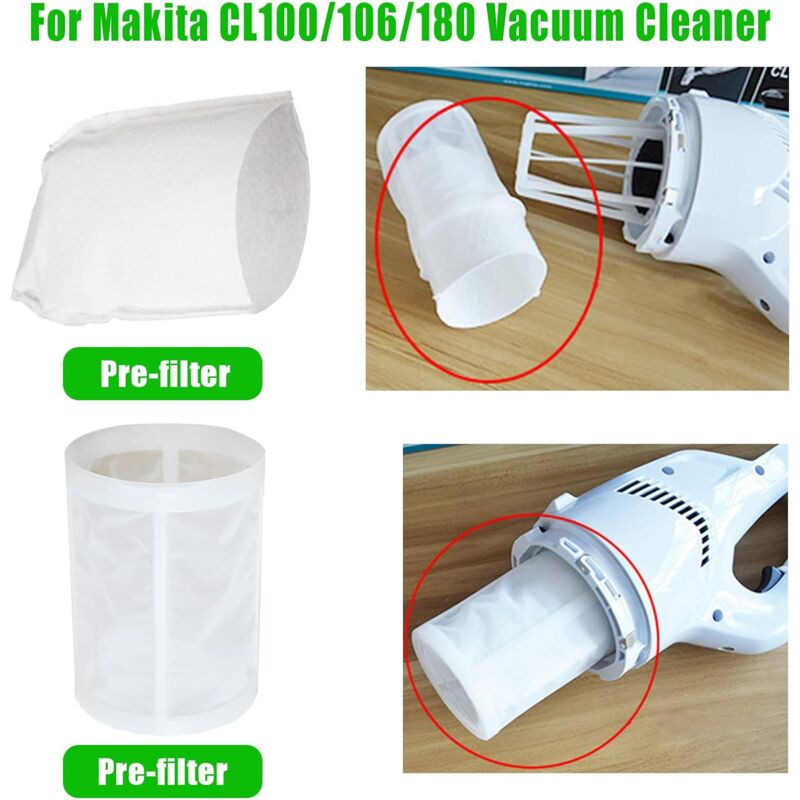 foto del prodotto alovez prefiltro e 2 filtri per accessori per aspirapolvere makita cl100 106 180 dcl180, set di ricambio, prefiltro parte 451208 3, filtro parte