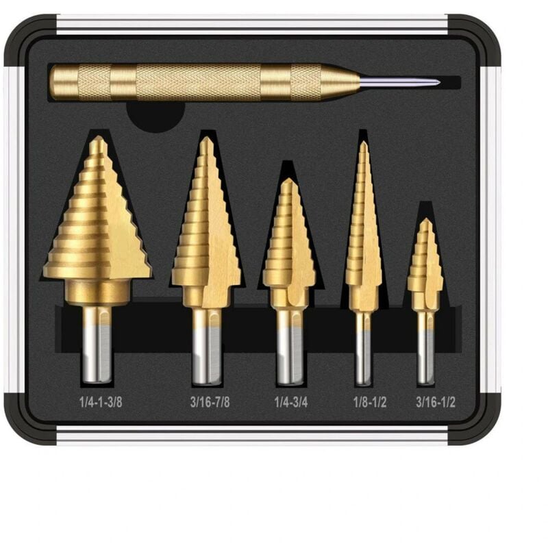 foto del prodotto alovez punte per trapano a gradini rivestite in titanio hss con utensile per foratura con punzone centrale