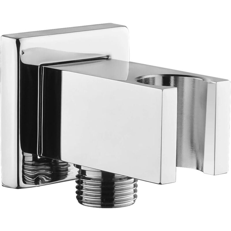 foto del prodotto alovez raccordo per tubo flessibile cromato con supporto per soffione doccia in ottone quadrato da 1 2 , gomito per doccia con supporto, raccordo