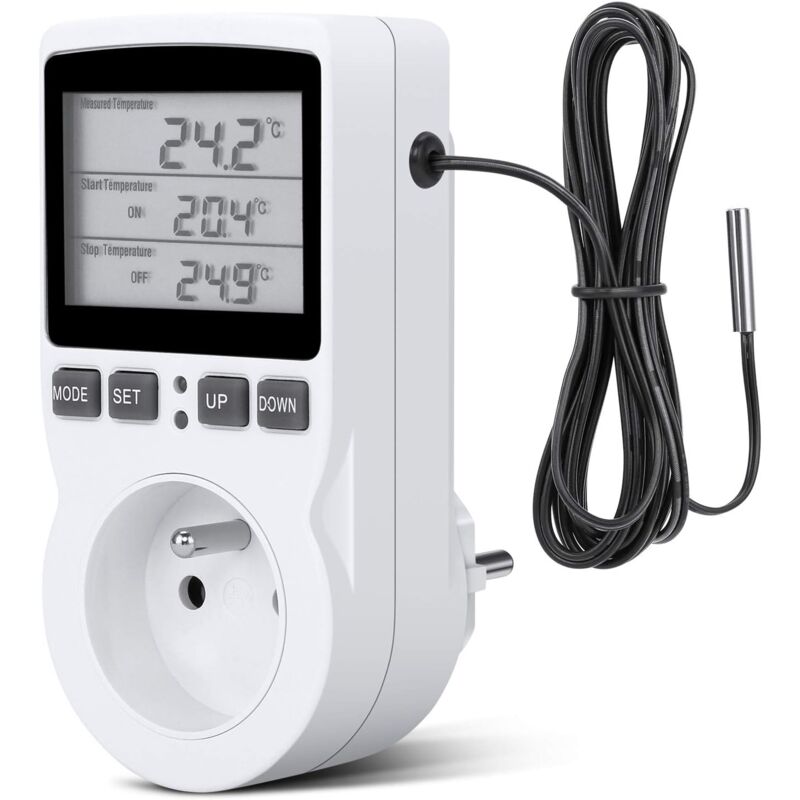 foto del prodotto alovez regolatore di temperatura digitale, presa termostato riscaldamento raffreddamento regolatore di temperatura lcd, 250 v presa fr 
