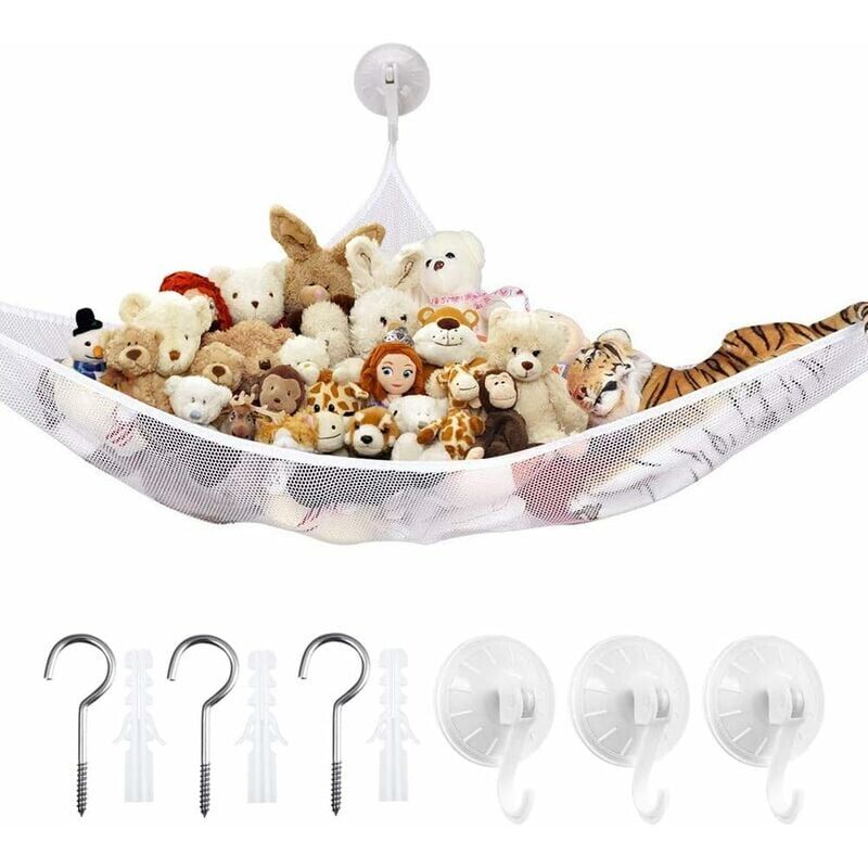 foto del prodotto alovez reti per amaca per giocattoli, rete portaoggetti per giocattoli appesi per la stanza dei bambini, orsacchiotti di peluche bianco 