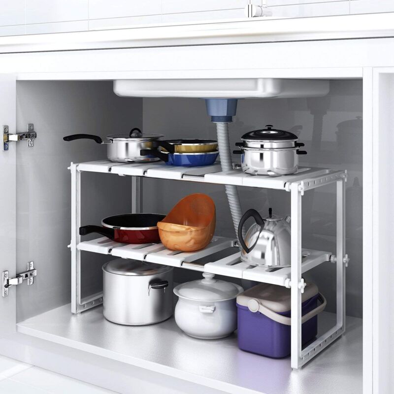 foto del prodotto alovez ripiano flessibile home neat per i mobili base della cucina. mensola per mobili da cucina. ripiano a 2 ripiani con attacco a spina.