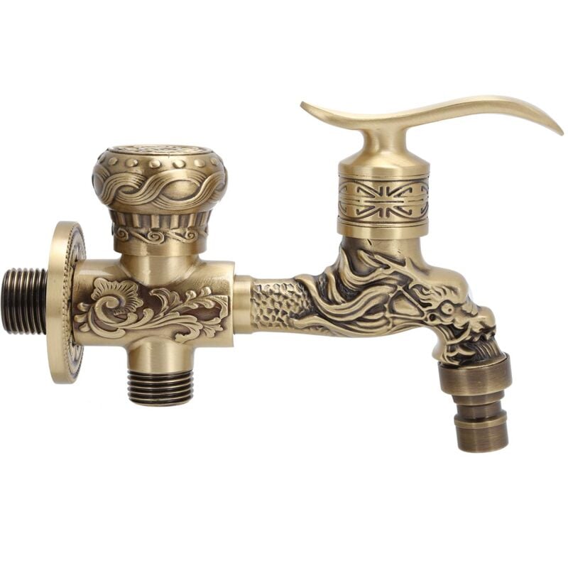 foto del prodotto alovez rubinetto a parete a 2 vie, motivo drago inciso vintage, rubinetto in ottone per lavatrice