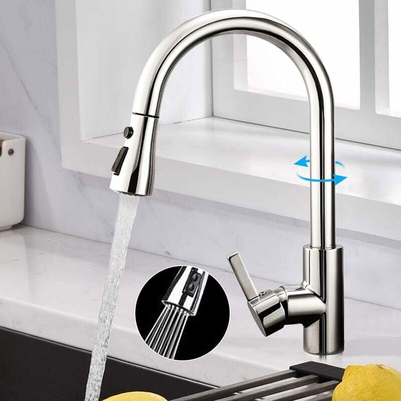 foto del prodotto alovez rubinetto da cucina con doccetta estraibile, miscelatore da cucina con 3 modalit , cromato, rubinetto da cucina in acciaio inox 304 con
