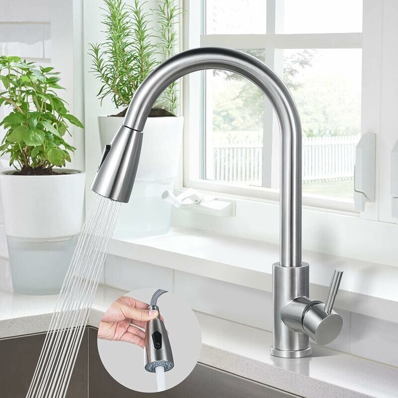foto del prodotto alovez rubinetto da cucina groofoo, miscelatore per lavello in acciaio inox 304, due modalit di uscita dell acqua, rubinetto per lavello girevole