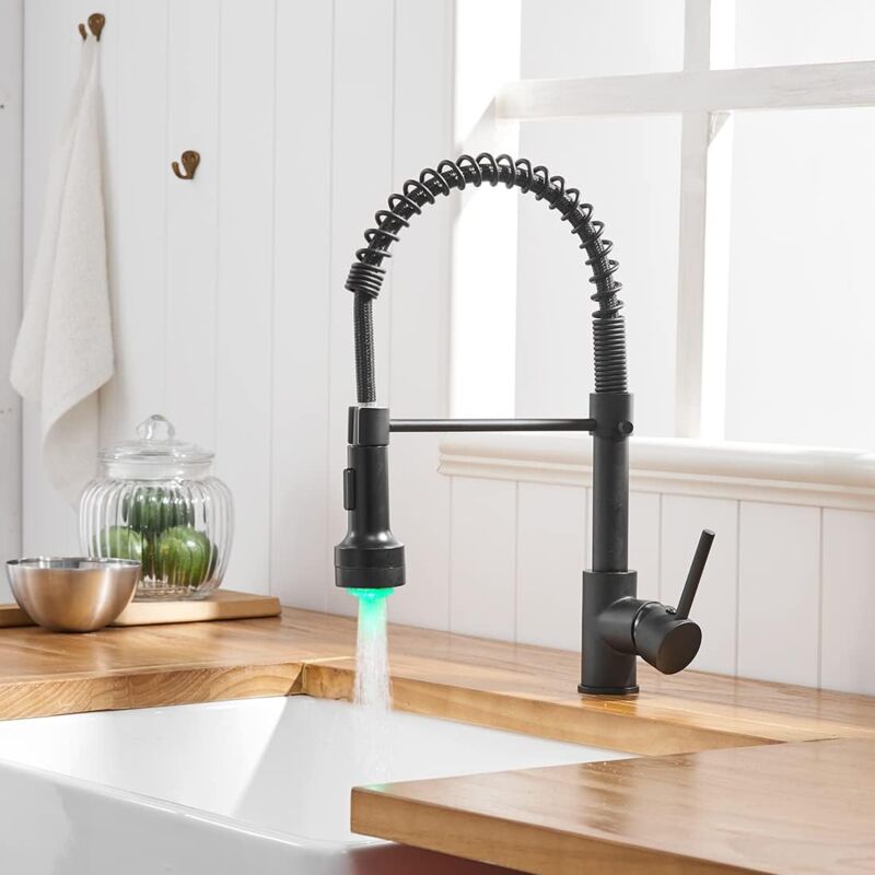 foto del prodotto alovez rubinetto da cucina nero con molla a spirale, rubinetto da cucina girevole a 360 , rubinetti per lavello, doccetta estraibile alta