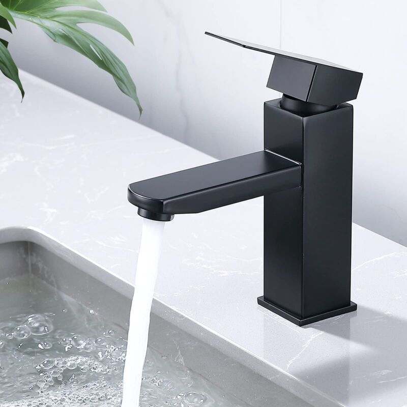 foto del prodotto alovez rubinetto nero per il bagno, miscelatore per lavabo quadrato, miscelatore per il lavaggio delle mani, acqua calda e fredda, miscelatore per