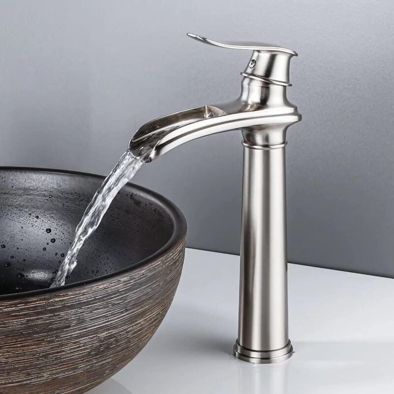 foto del prodotto alovez rubinetto per bagno a cascata alta, rubinetto per lavabo retr opaco spazzolato, rubinetti per lavabo in ottone, miscelatore antico con
