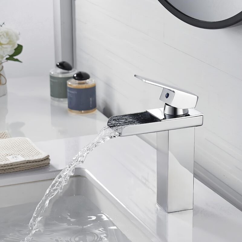 foto del prodotto alovez rubinetto per bagno a cascata miscelatore per lavabo moderno in ottone cromato rubinetto per lavabo quadrato bocca larga miscelatore per