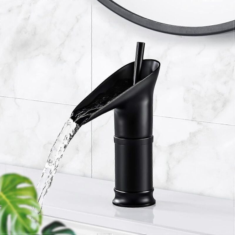 foto del prodotto alovez rubinetto per bagno a cascata, rubinetto per bagno nero con rubinetto per lavabo a cascata calda e fredda, elegante b