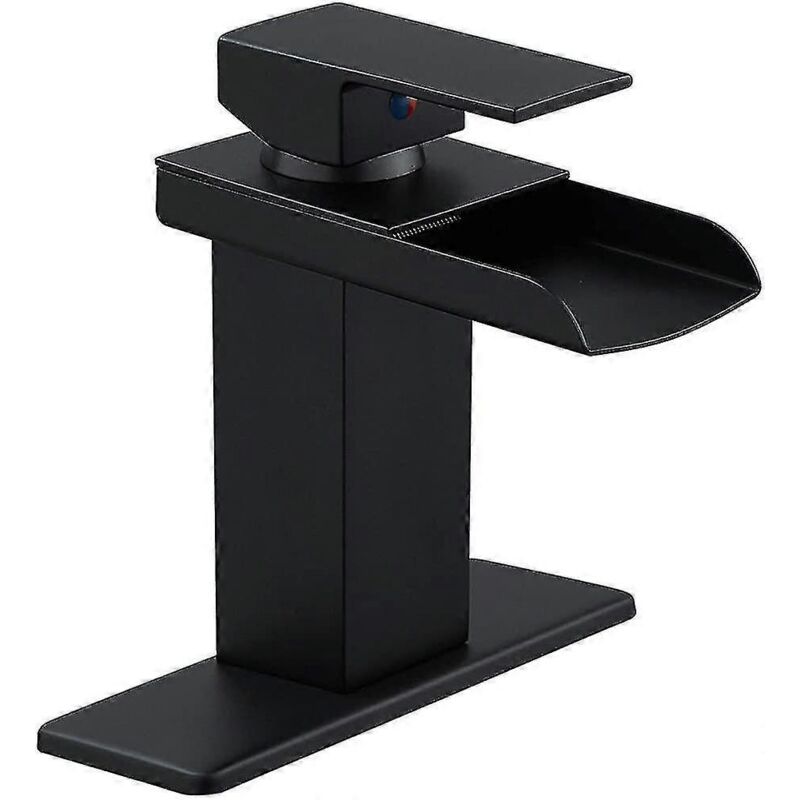foto del prodotto alovez rubinetto per bagno nero, lavandino per bagno, rubinetto a cascata, stile moderno, quadrato, opaco