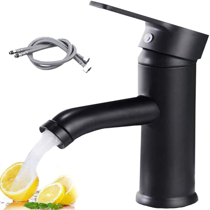 foto del prodotto alovez rubinetto per bagno nero, miscelatore per lavabo, con valvola di miscelazione per acqua calda e fredda, miscelatore monocomando per acqua
