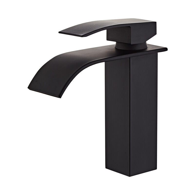 foto del prodotto alovez rubinetto per lavabo a cascata nerorubinetto da bagno moderno a cascata con beccuccio alto
