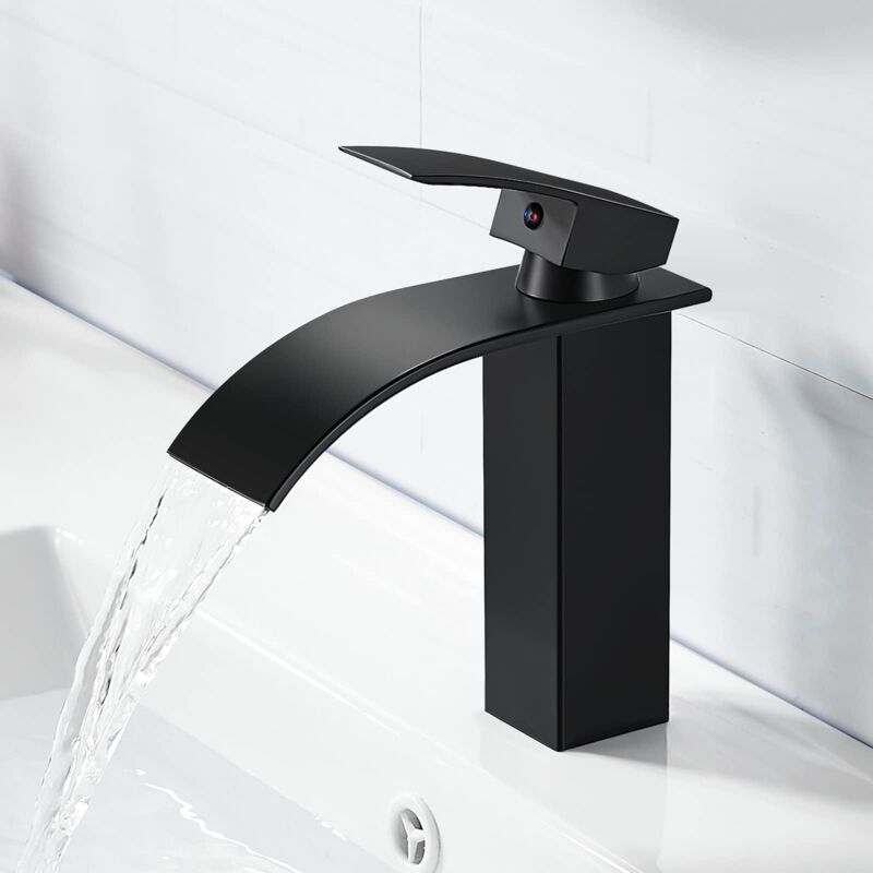 foto del prodotto alovez rubinetto per lavabo dal design moderno ed elegante, miscelatore per lavabo in ottone, rubinetto a cascata nero g 3 8