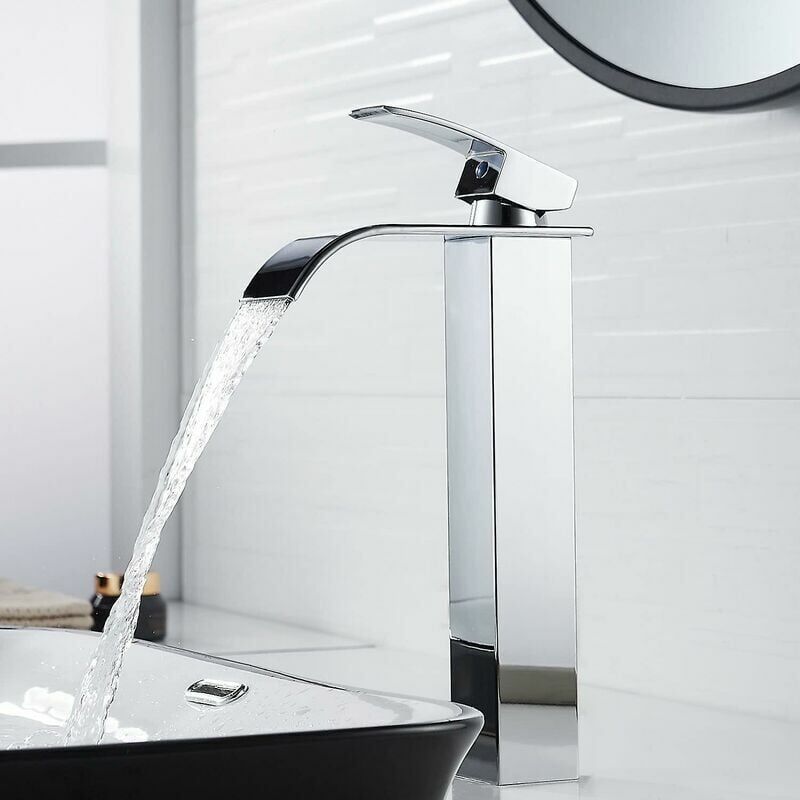 foto del prodotto alovez rubinetto per lavabo moderno a cascata alto, rubinetto per bagno elegante, rubinetto per lavabo monocomando con acqua calda e fredda