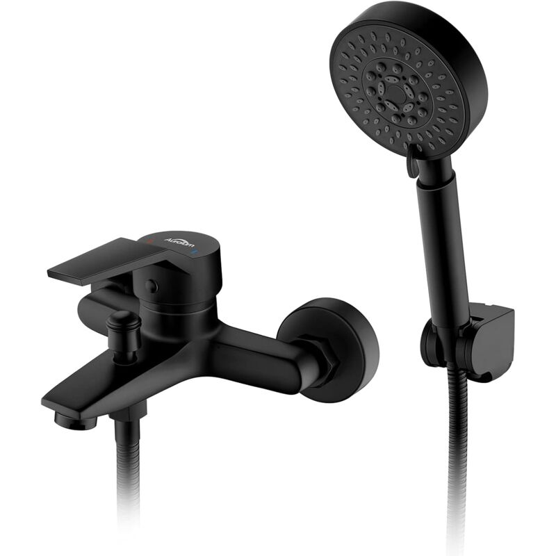 foto del prodotto alovez rubinetto per vasca nero con doccetta a 5 getti, miscelatore per doccia a parete con tubo flessibile da 1,5 m e supporto, rubinetto per