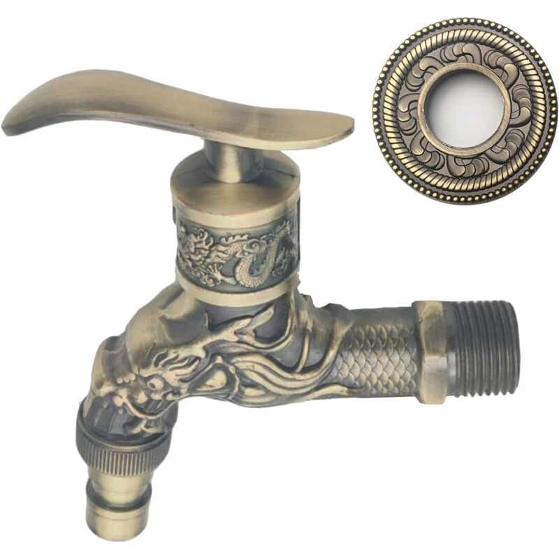 foto del prodotto alovez rubinetto vintage, rubinetto in ottone anticato, rubinetto da giardino in stile antico, rubinetto intagliato a forma di drago, rubinetto