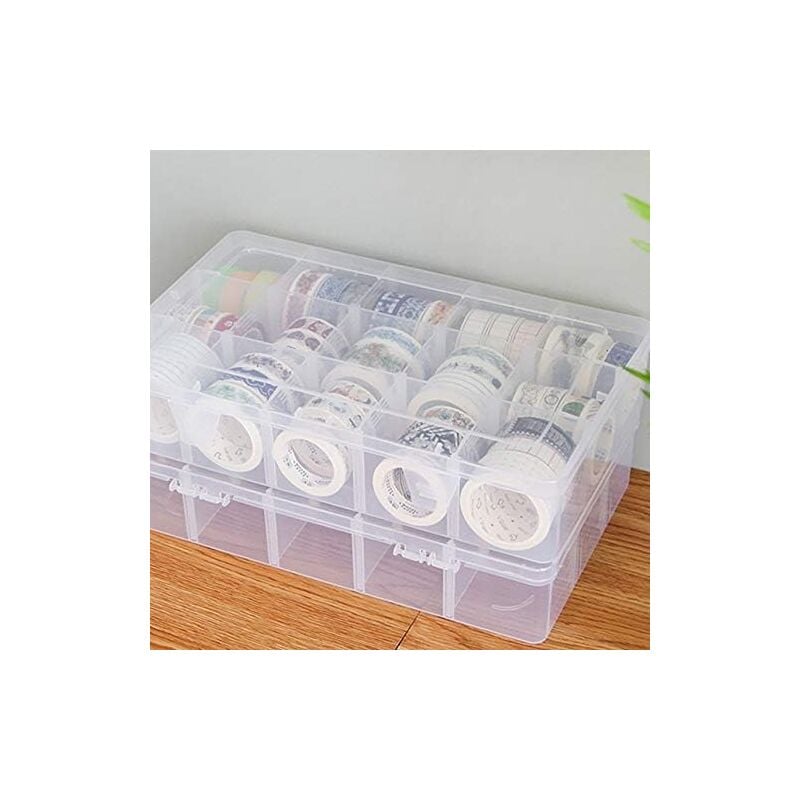 foto del prodotto alovez scatola portaoggetti da scrivania con 15 scomparti per nastro adesivo, mini scatola per adesivi di carta, custodia in plastica trasparente