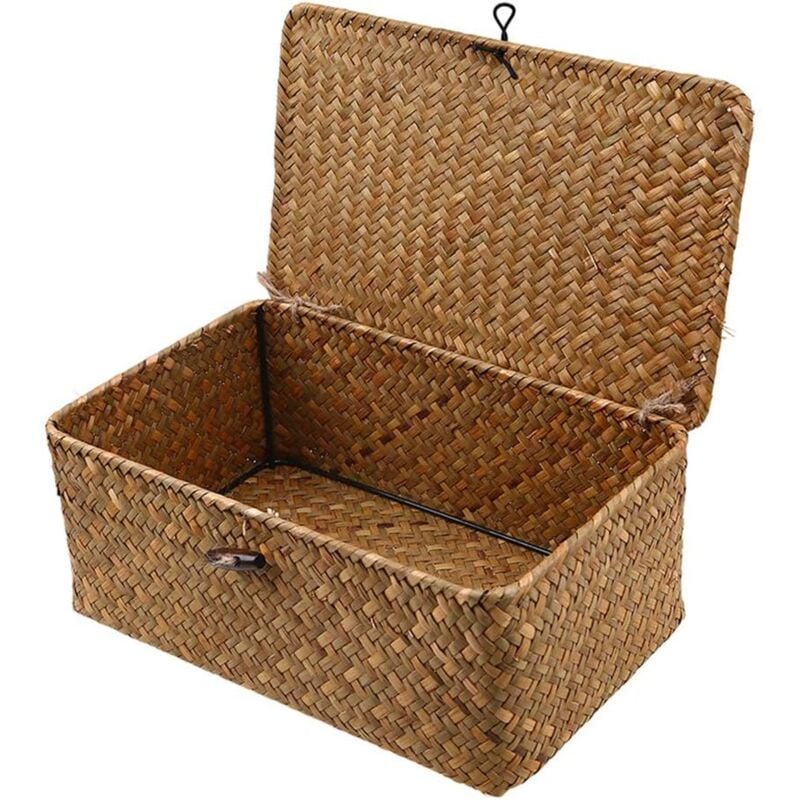 foto del prodotto alovez scatola portaoggetti in rattan intrecciato con coperchio cestini per la biancheria in erba marina organizer per trucchi per bagno,