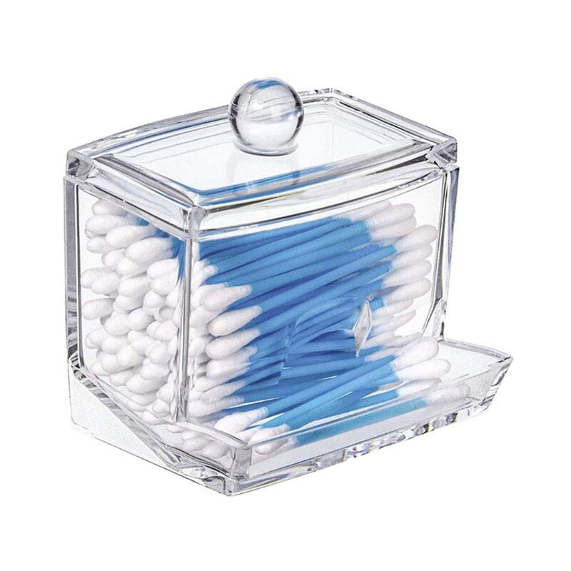 foto del prodotto alovez scatola portaoggetti per cotton fioc, porta cotton fioc trasparente, organizer per cosmetici con coperchio e comoda apertura del tappo.