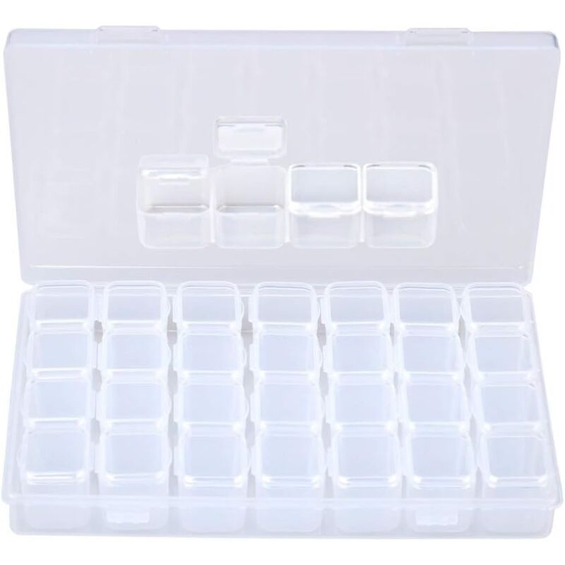 foto del prodotto alovez scatola portaoggetti per gioielli, scomparti in plastica trasparente con 28 piccole griglie organizzatore per gioielli, accessori per