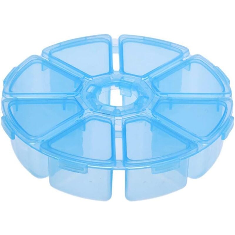 foto del prodotto alovez scatola portaoggetti rotonda a 8 scomparti, facile da trasportare, per riporre orecchini, anelli, perline, strass, pillole e altro blu 