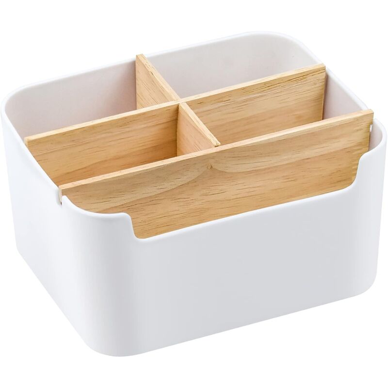 foto del prodotto alovez scatole portaoggetti da scrivania, scatola portaoggetti con 5 scomparti in legno e plastica, organizzazione multifunzionale