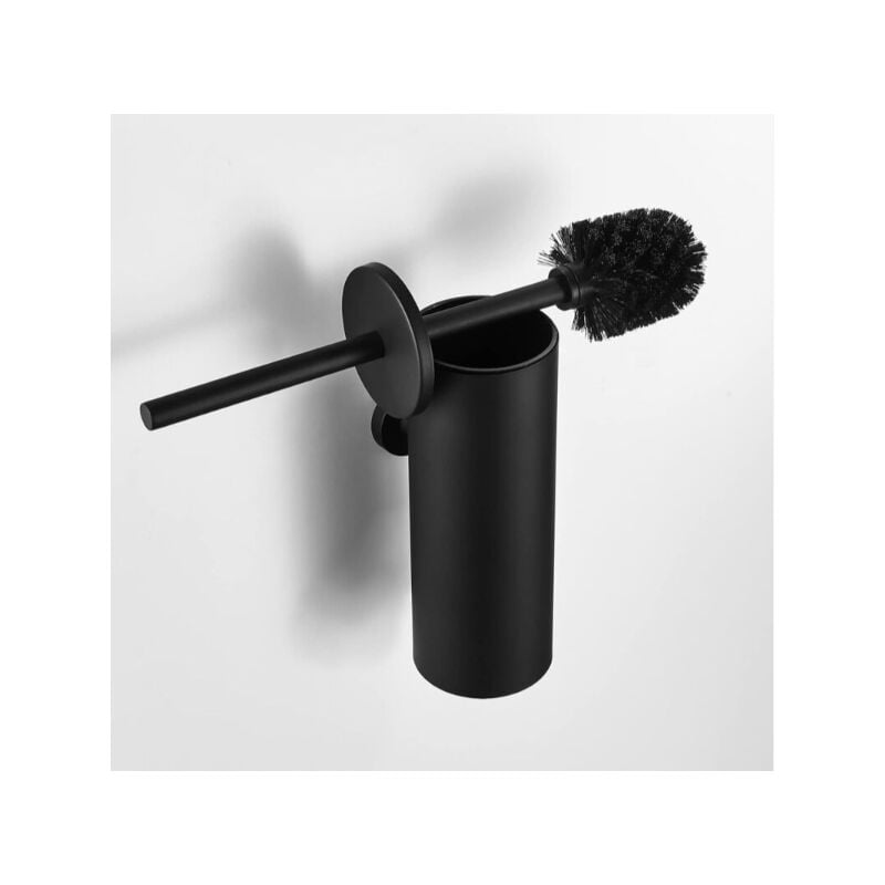 foto del prodotto alovez scopino per wc a parete nero con porta scopino, scopino per wc in acciaio inox 304 con manico lungo, scopino per wc con porta scopino