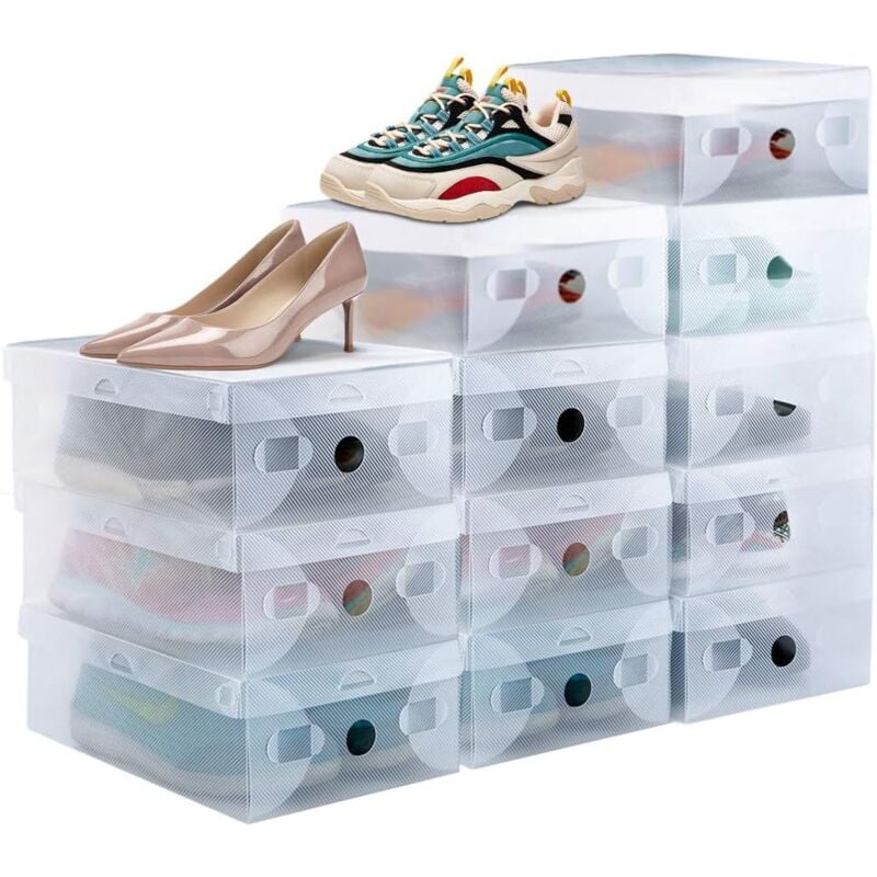 foto del prodotto alovez set di 16 scatole per scarpe impilabili in plastica trasparente, resistente e traspirante, con sportello anteriore, dimensioni 28 x 18 x 9