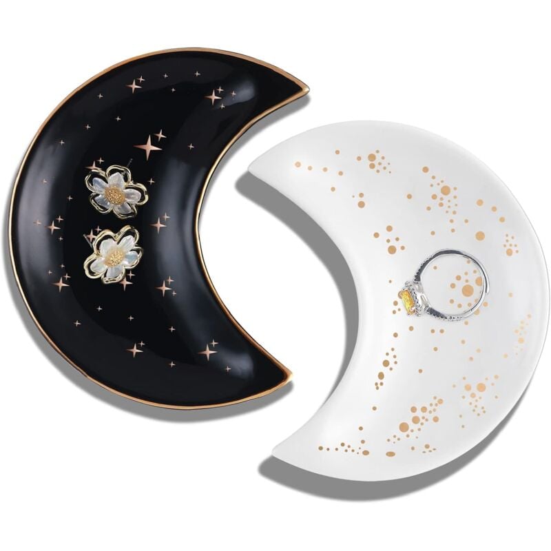 foto del prodotto alovez set di 2 piccoli vassoi portagioie a forma di luna, porta anelli decorativi in ceramica, regali divertenti