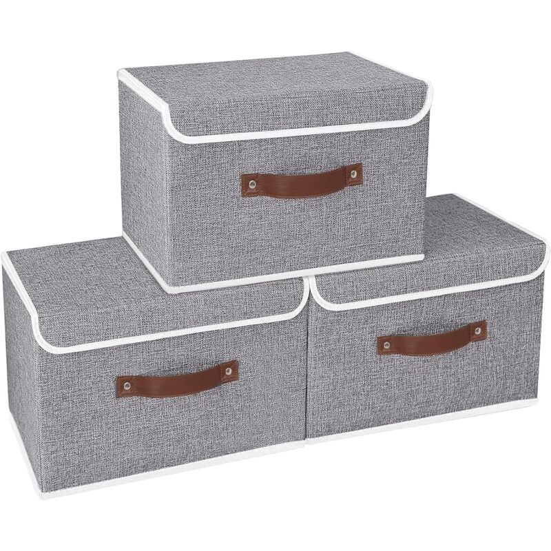 foto del prodotto alovez set di 3 contenitori pieghevoli con coperchio per asciugamani, vestiti e cos via, 38x25x25cm, grigio