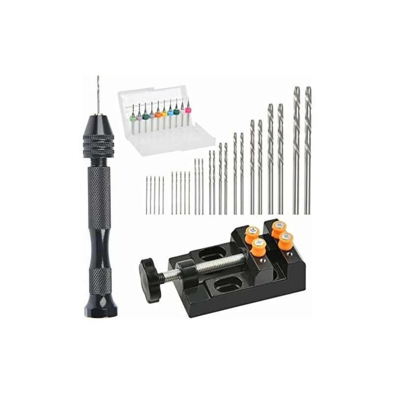 foto del prodotto alovez set di 37 mini trapani manuali con morsa a perno di precisione per trapano a colonna da 0,3 a 1,2 mm 