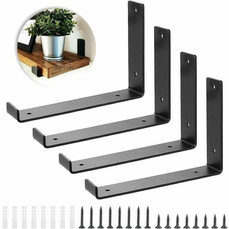 foto del prodotto alovez set di 4 robuste staffe per mensole in metallo nero per mensole di impalcature 20 x 14 cm 