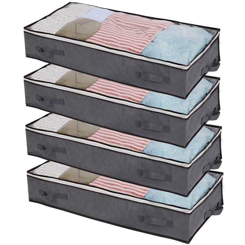 foto del prodotto alovez set di 4 sacchi portaoggetti sottoletto da 100 litri con 4 manici e 2 cerniere resistenti per coperte