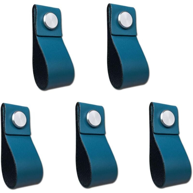foto del prodotto alovez set di 5 maniglie per porte in pelle fatte a mano per armadi, cassetti e cucina
