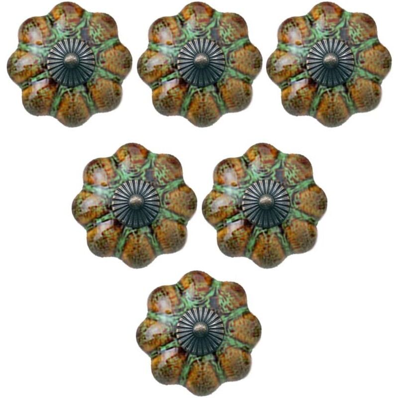 foto del prodotto alovez set di 6 maniglie per cassetti in ceramica smaltata a forma di zucca in stile europeo verde 