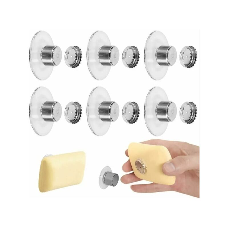 foto del prodotto alovez set di 6 portasapone magnetici con ventose, studiati per essere utilizzati senza forare. questi portasapone magnetici sono adatti per bagno,