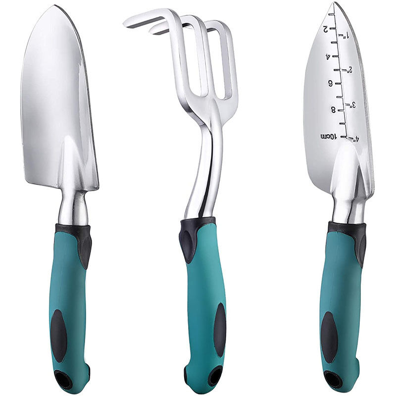 immagine 0 del prodotto alovez set di attrezzi da giardino, attrezzi da giardinaggio in alluminio da 3 pezzi con cazzuola, trapiantatrice e rastrello a mano, comoda