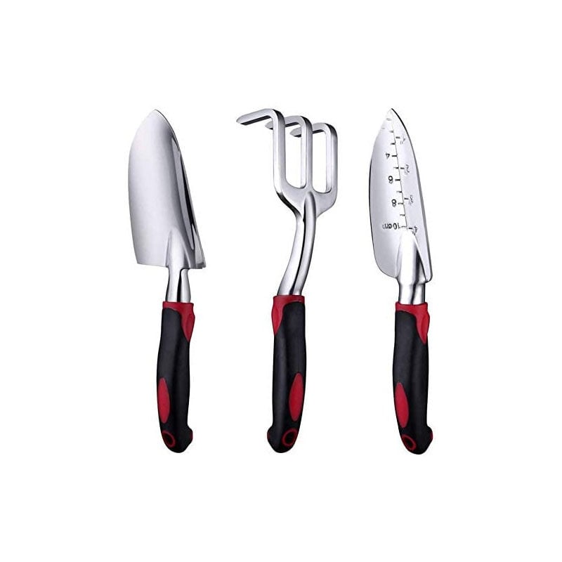 foto del prodotto alovez set di attrezzi da giardino, attrezzi da giardinaggio in alluminio da 3 pezzi con cazzuola, trapiantatrice e rastrello a mano, comoda